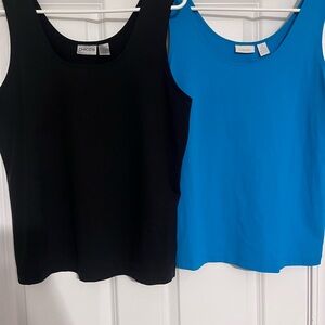 Chico's Women's Microfiber Stretch Tank Top Size 2 Black and Turquoise (2)